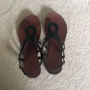 Black patent leather sandals